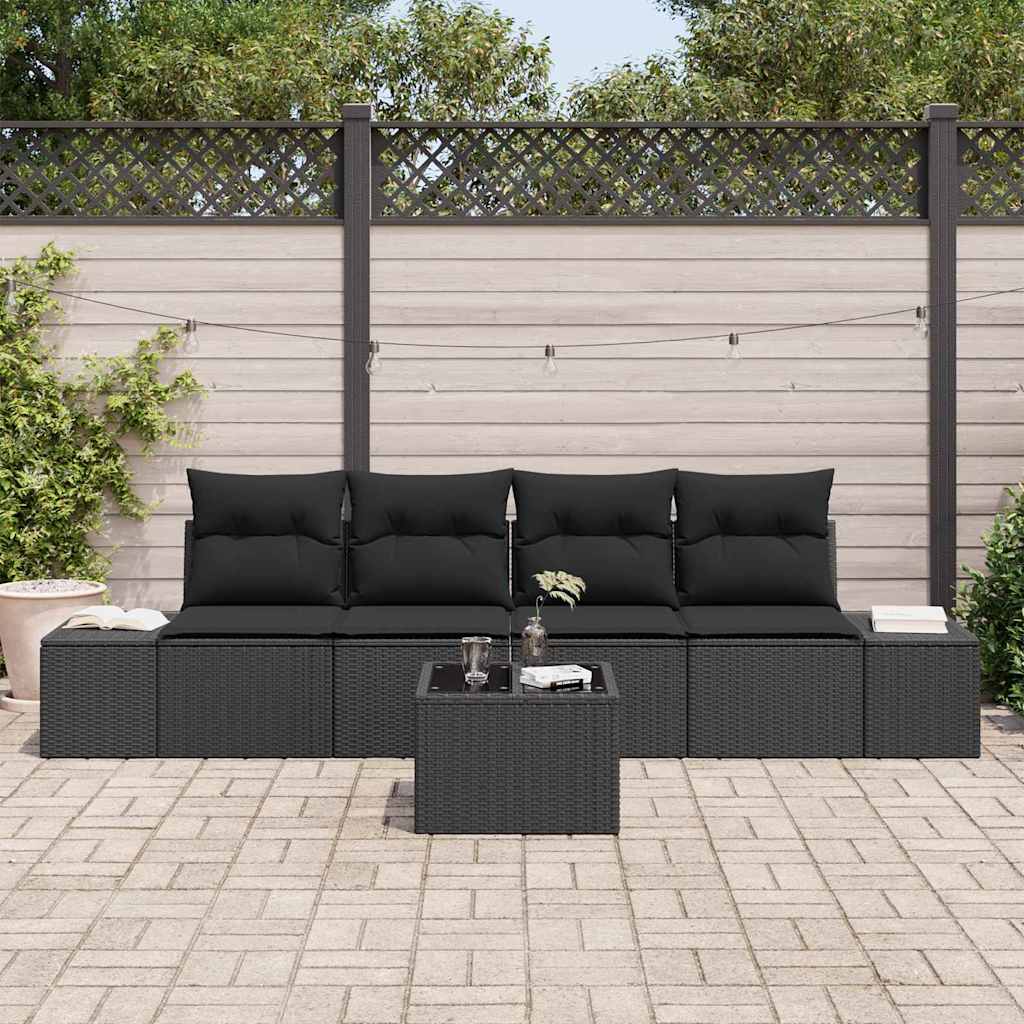 Tuin Sofa Set met kussen met opslag 5 pcs Zwart poly rattan is nu te koop bij PeponiXL, paradijselijk wonen!