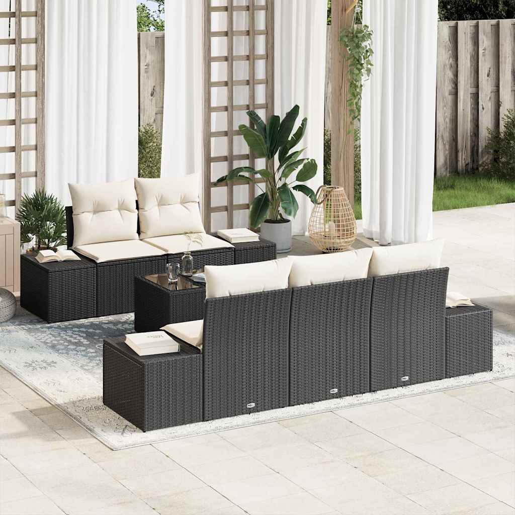 Tuin Sofa Set met kussen 6 pcs Zwart en Crème poly rattan is nu te koop bij PeponiXL, paradijselijk wonen!