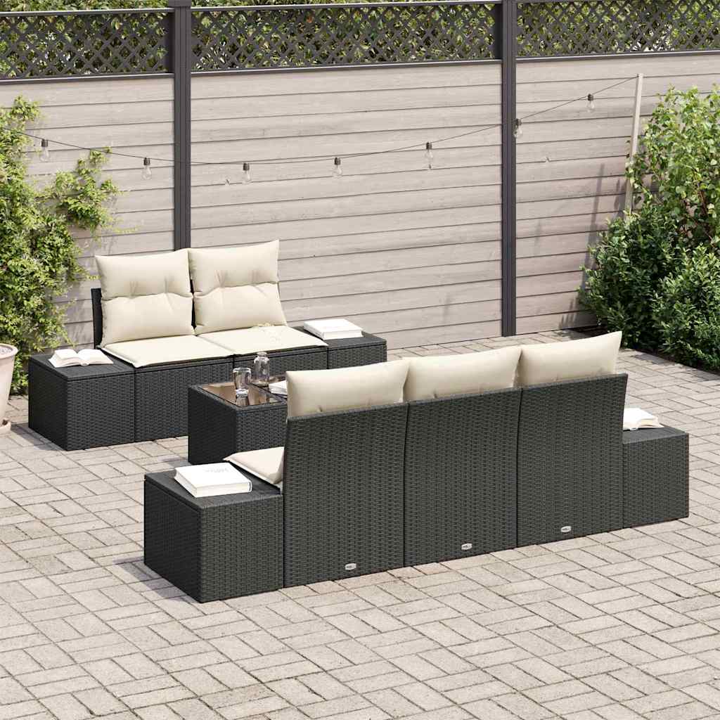 Tuin Sofa Set met kussen 6 pcs Zwart en Crème poly rattan is nu te koop bij PeponiXL, paradijselijk wonen!