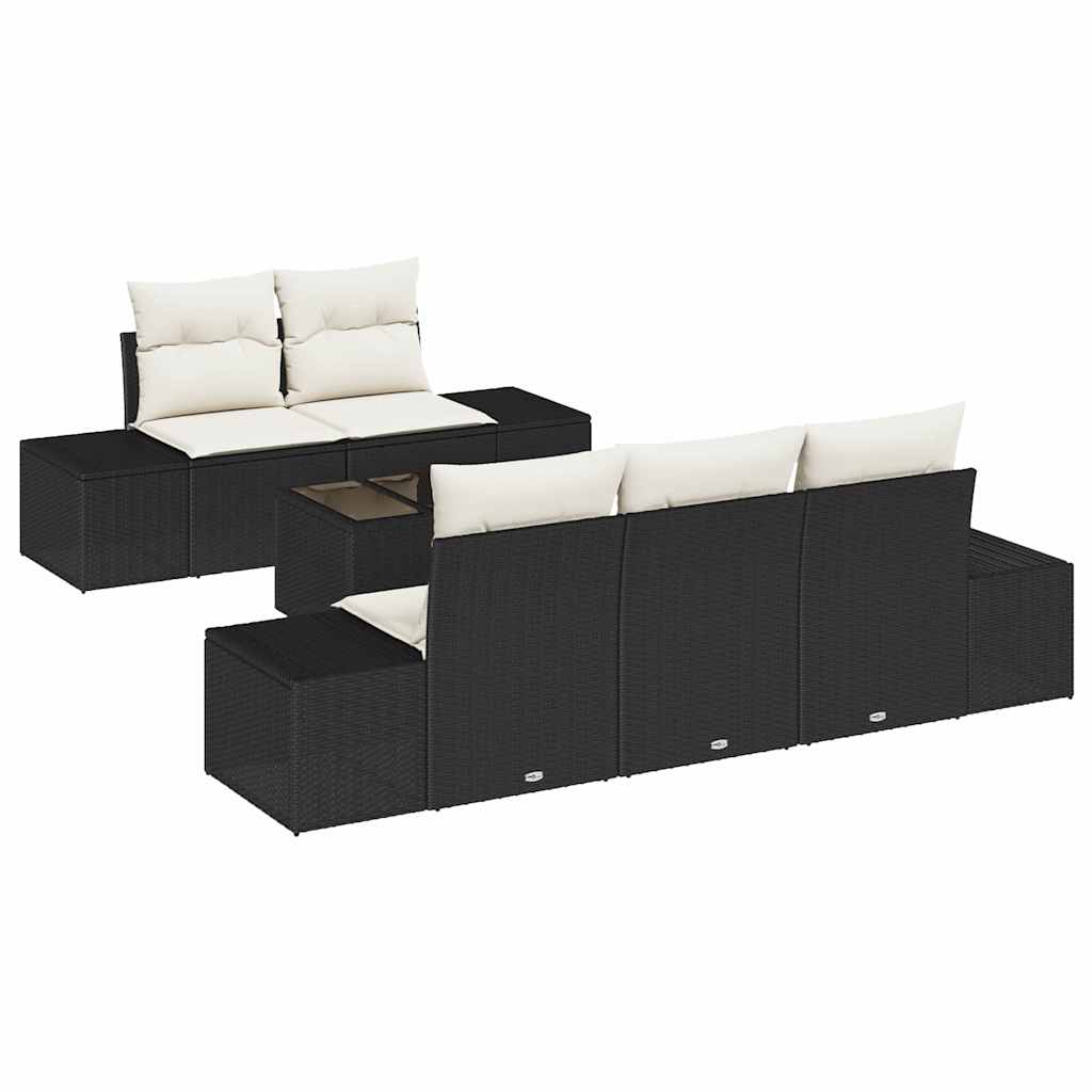 Tuin Sofa Set met kussen 6 pcs Zwart en Crème poly rattan is nu te koop bij PeponiXL, paradijselijk wonen!