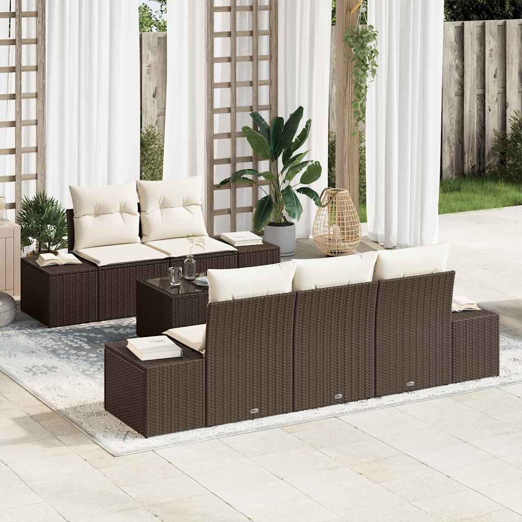 Tuin Sofa Set met kussen 6 pcs Bruin en Crème poly rattan is nu te koop bij PeponiXL, paradijselijk wonen!