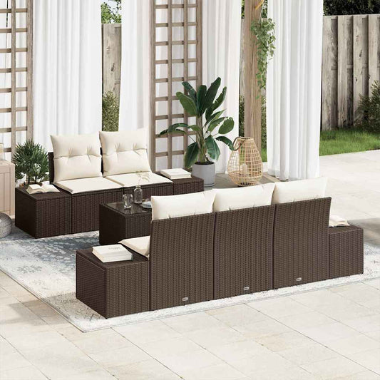 Tuin Sofa Set met kussen 6 pcs Bruin en Crème poly rattan is nu te koop bij PeponiXL, paradijselijk wonen!