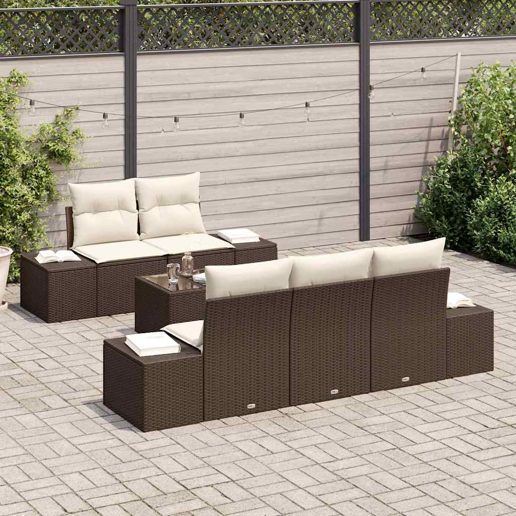 Tuin Sofa Set met kussen 6 pcs Bruin en Crème poly rattan is nu te koop bij PeponiXL, paradijselijk wonen!