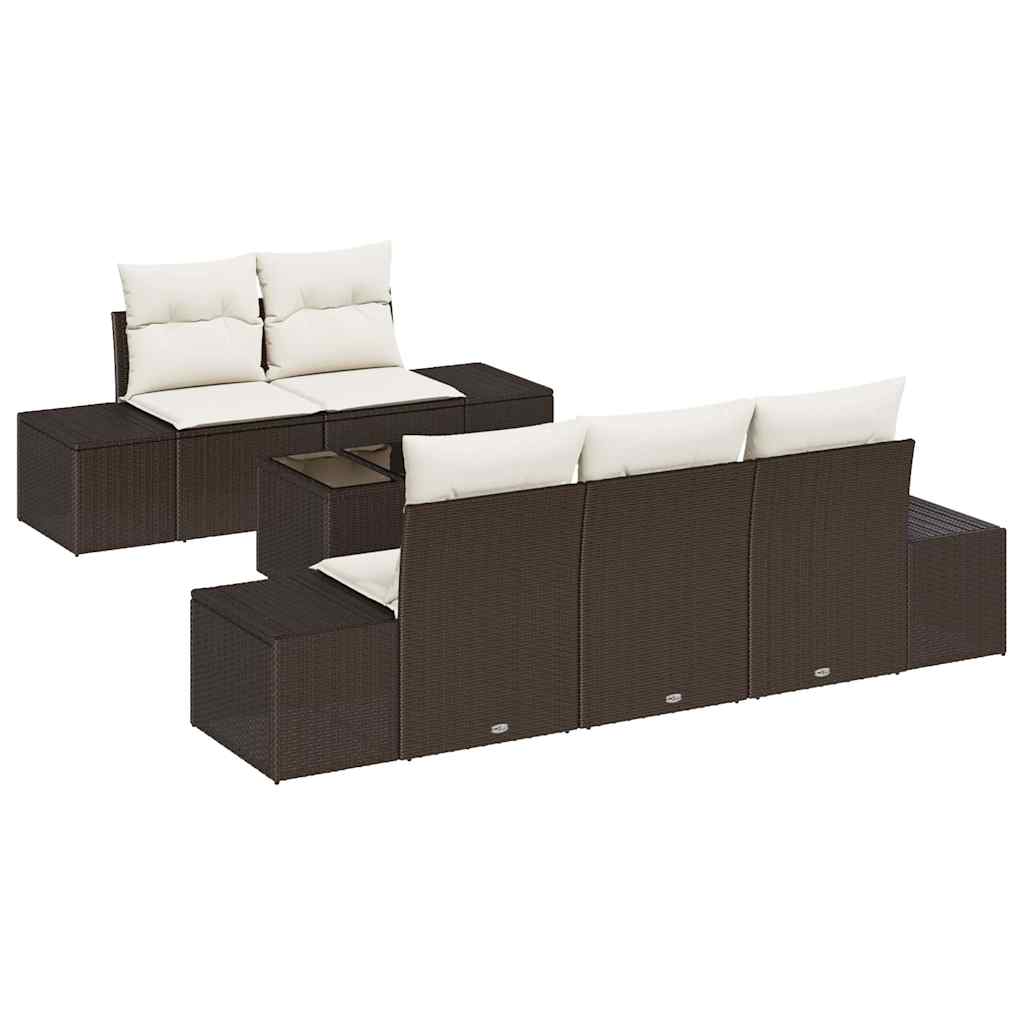 Tuin Sofa Set met kussen 6 pcs Bruin en Crème poly rattan is nu te koop bij PeponiXL, paradijselijk wonen!