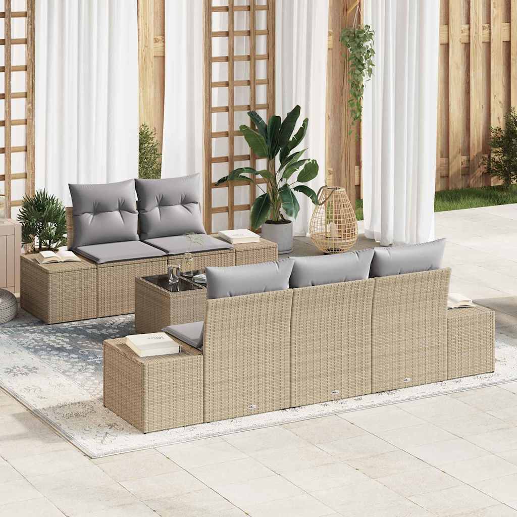 Tuin Sofa Set met kussen 6 pcs Beige en Grijs poly rattan is nu te koop bij PeponiXL, paradijselijk wonen!