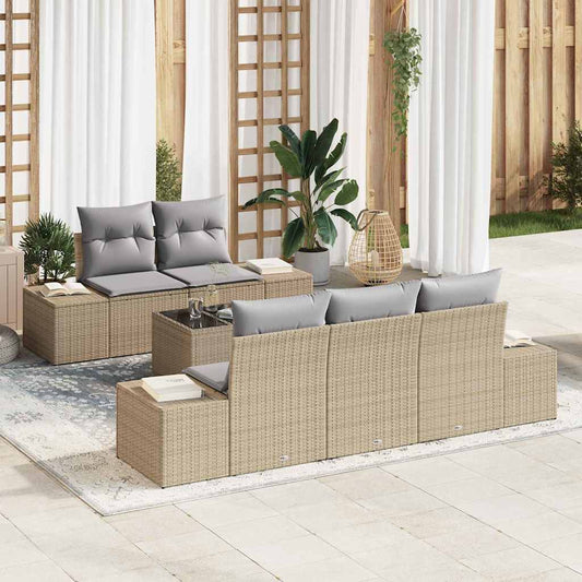 Tuin Sofa Set met kussen 6 pcs Beige en Grijs poly rattan is nu te koop bij PeponiXL, paradijselijk wonen!