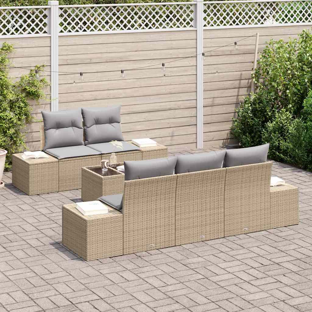 Tuin Sofa Set met kussen 6 pcs Beige en Grijs poly rattan is nu te koop bij PeponiXL, paradijselijk wonen!