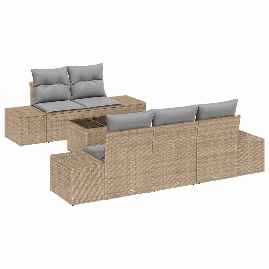 Tuin Sofa Set met kussen 6 pcs Beige en Grijs poly rattan is nu te koop bij PeponiXL, paradijselijk wonen!