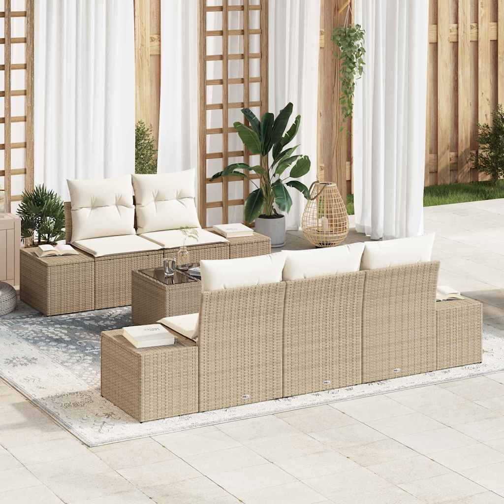 Tuin Sofa Set met kussen 6 pcs Beige en Crème poly rattan is nu te koop bij PeponiXL, paradijselijk wonen!
