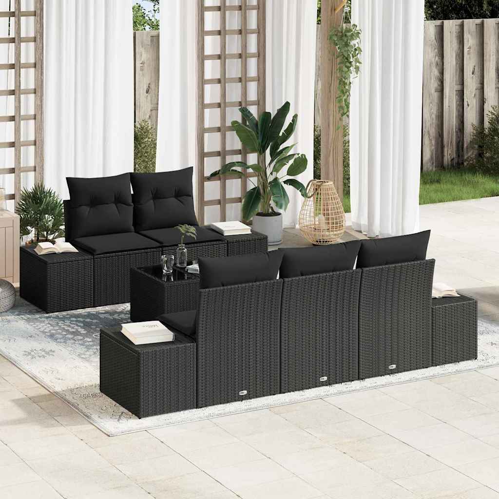 Tuin Sofa Set met kussen met opslag 6 pcs Zwart poly rattan is nu te koop bij PeponiXL, paradijselijk wonen!