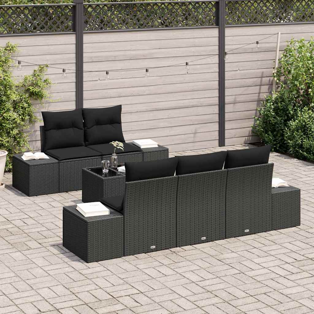 Tuin Sofa Set met kussen met opslag 6 pcs Zwart poly rattan is nu te koop bij PeponiXL, paradijselijk wonen!