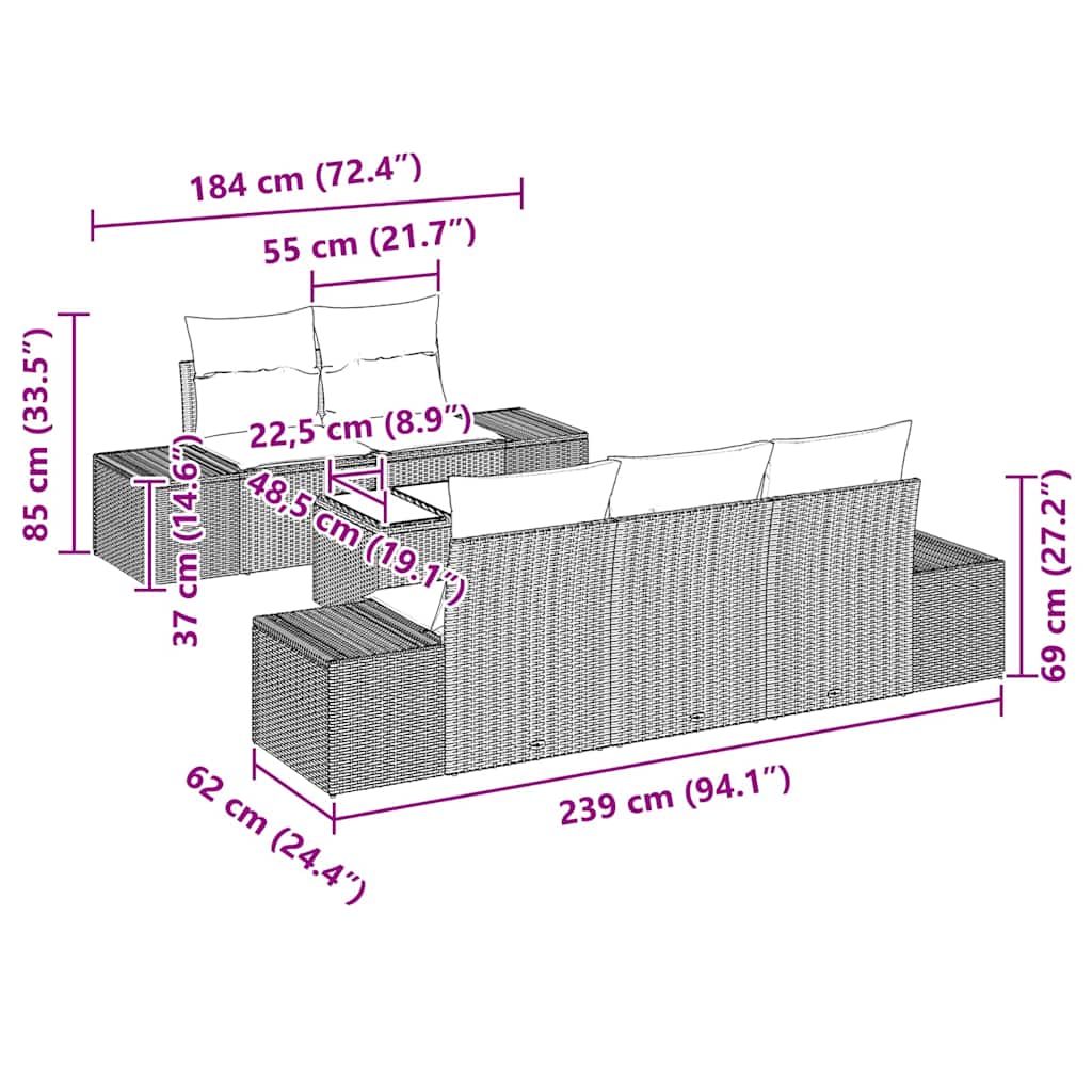 Tuin Sofa Set met kussen met opslag 6 pcs Zwart poly rattan is nu te koop bij PeponiXL, paradijselijk wonen!