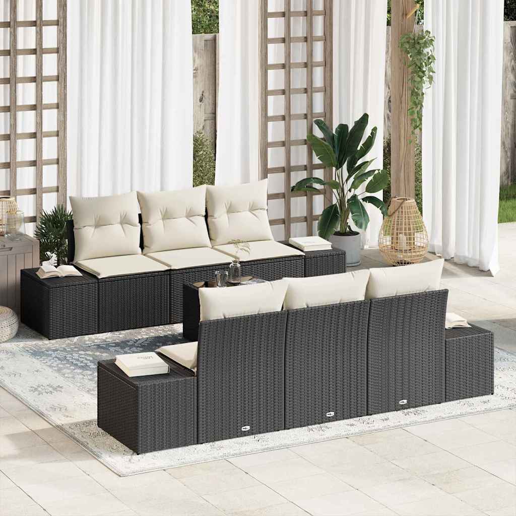 Tuin Sofa Set met kussen 8 pcs Zwart en Crème poly rattan is nu te koop bij PeponiXL, paradijselijk wonen!