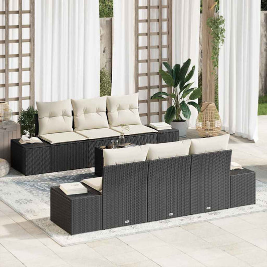 Tuin Sofa Set met kussen 8 pcs Zwart en Crème poly rattan is nu te koop bij PeponiXL, paradijselijk wonen!