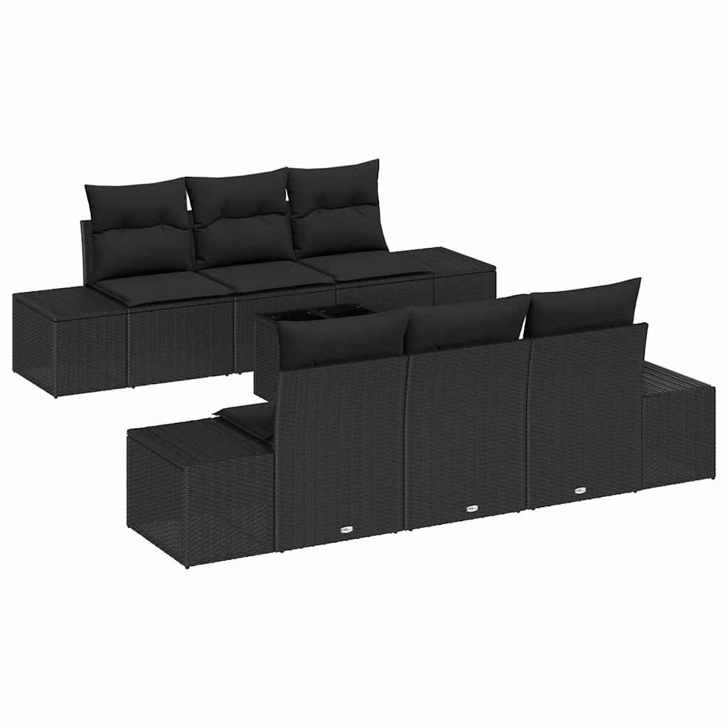 Tuin Sofa Set met kussen met opslag 8 pcs Zwart poly rattan is nu te koop bij PeponiXL, paradijselijk wonen!