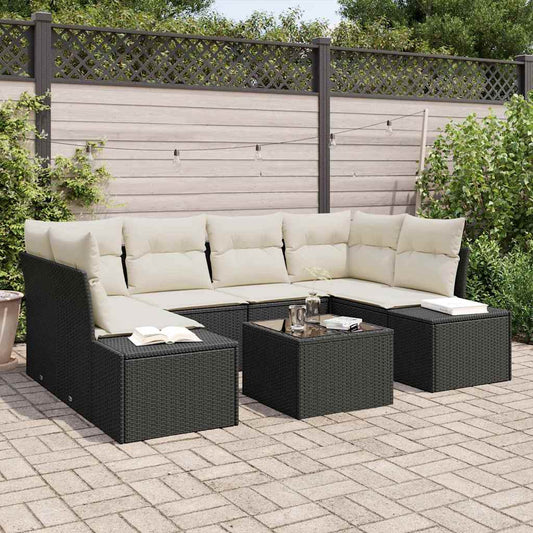 Tuin Sofa Set met kussen 8 pcs Zwart en Crème poly rattan is nu te koop bij PeponiXL, paradijselijk wonen!