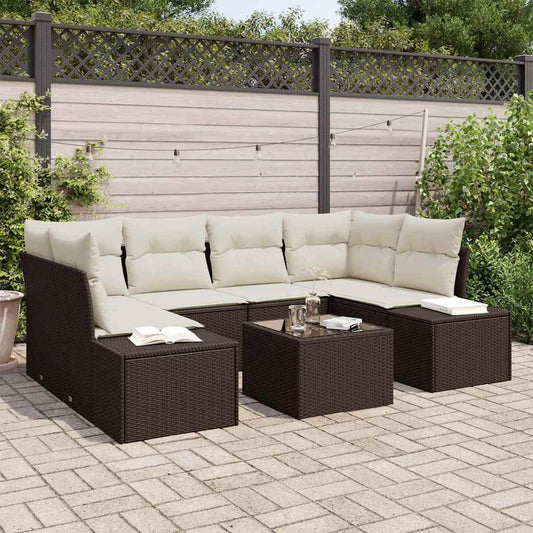 Tuin Sofa Set met kussen 8 pcs Bruin en Crème poly rattan is nu te koop bij PeponiXL, paradijselijk wonen!