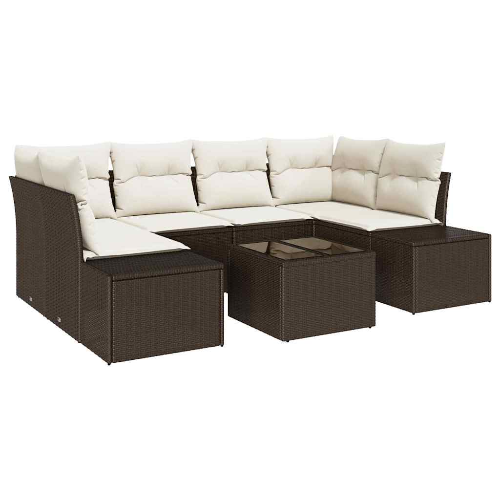 Tuin Sofa Set met kussen 8 pcs Bruin en Crème poly rattan is nu te koop bij PeponiXL, paradijselijk wonen!