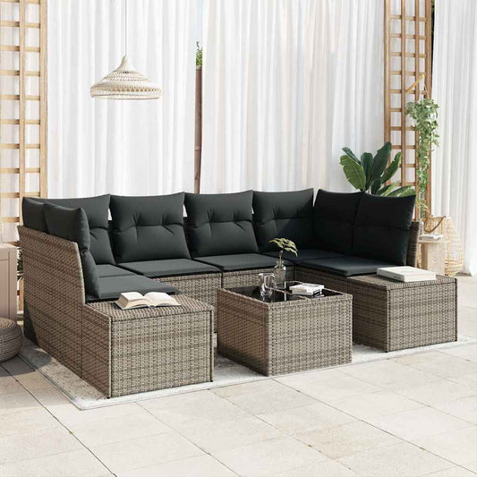 Tuin Sofa Set met kussen met opslag 8 pcs Grijs poly rattan is nu te koop bij PeponiXL, paradijselijk wonen!