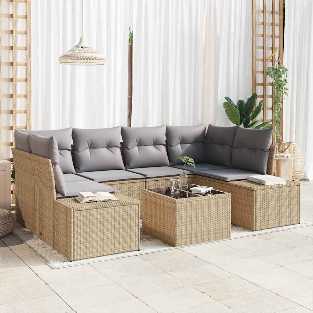 Tuin Sofa Set met kussen 8 pcs Beige en Grijs poly rattan is nu te koop bij PeponiXL, paradijselijk wonen!