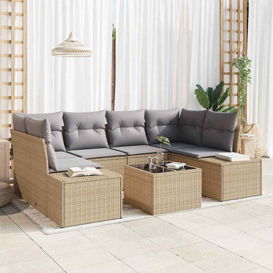 Tuin Sofa Set met kussen 8 pcs Beige en Grijs poly rattan is nu te koop bij PeponiXL, paradijselijk wonen!
