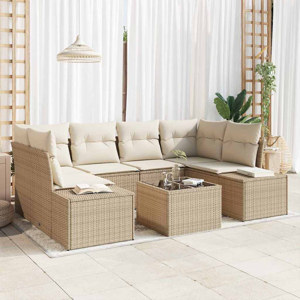 Tuin Sofa Set met kussen 8 pcs Beige en Crème poly rattan is nu te koop bij PeponiXL, paradijselijk wonen!