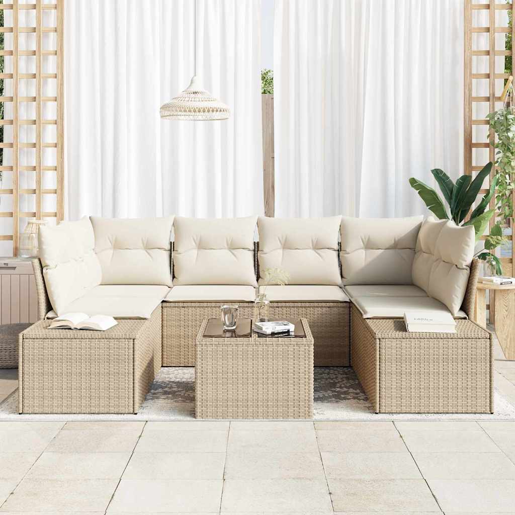 Tuin Sofa Set met kussen 8 pcs Beige en Crème poly rattan is nu te koop bij PeponiXL, paradijselijk wonen!
