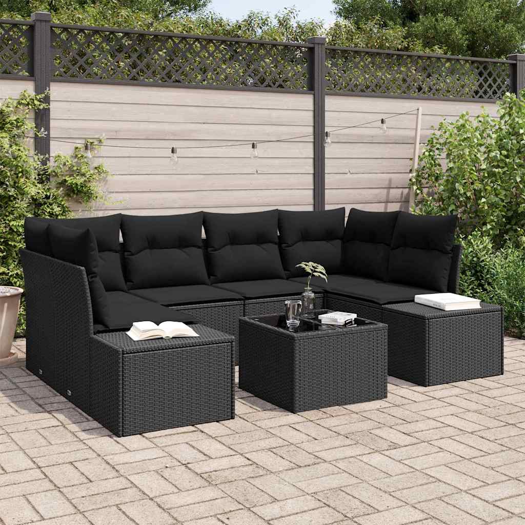 Tuin Sofa Set met kussen met opslag 8 pcs Zwart poly rattan is nu te koop bij PeponiXL, paradijselijk wonen!