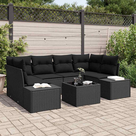 Tuin Sofa Set met kussen met opslag 8 pcs Zwart poly rattan is nu te koop bij PeponiXL, paradijselijk wonen!