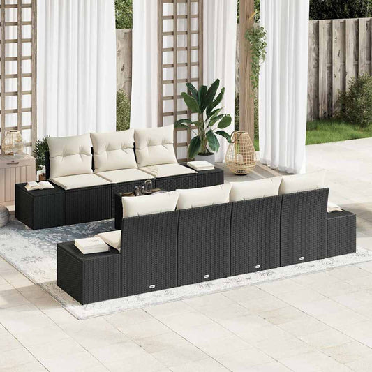 Tuin Sofa Set met kussen 8 pcs Zwart en Crème poly rattan is nu te koop bij PeponiXL, paradijselijk wonen!