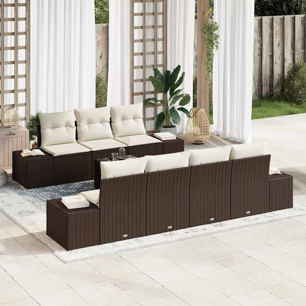 Tuin Sofa Set met kussen 8 pcs Bruin en Crème poly rattan is nu te koop bij PeponiXL, paradijselijk wonen!