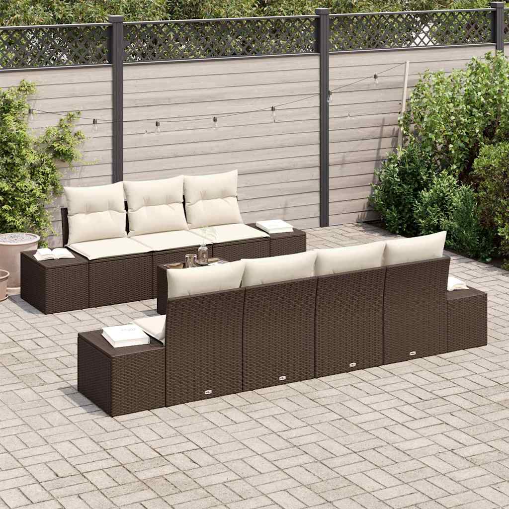 Tuin Sofa Set met kussen 8 pcs Bruin en Crème poly rattan is nu te koop bij PeponiXL, paradijselijk wonen!