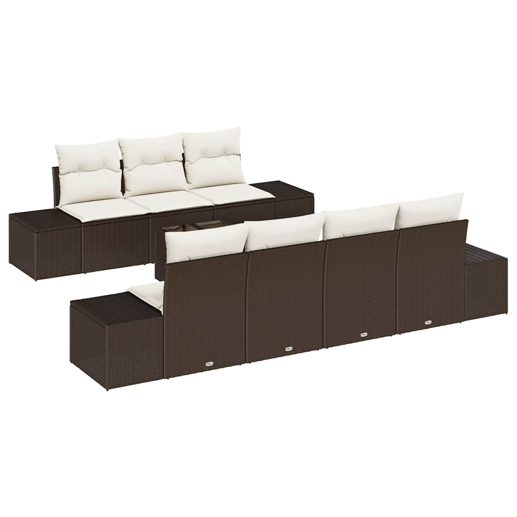 Tuin Sofa Set met kussen 8 pcs Bruin en Crème poly rattan is nu te koop bij PeponiXL, paradijselijk wonen!