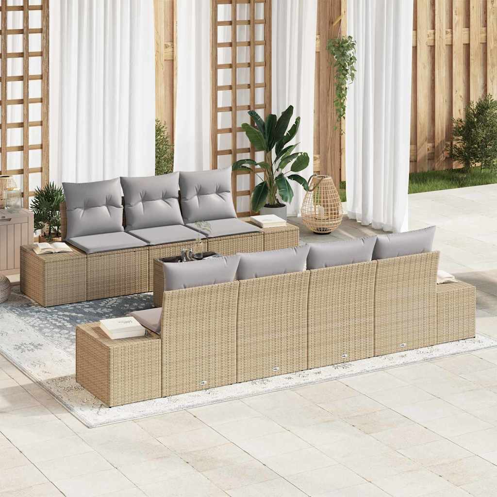 Tuin Sofa Set met kussen 8 pcs Beige en Grijs poly rattan is nu te koop bij PeponiXL, paradijselijk wonen!