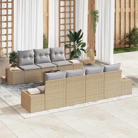 Tuin Sofa Set met kussen 8 pcs Beige en Grijs poly rattan is nu te koop bij PeponiXL, paradijselijk wonen!