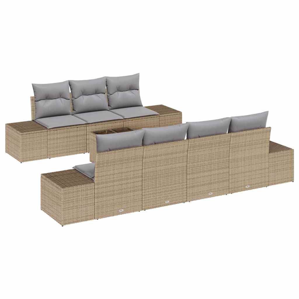 Tuin Sofa Set met kussen 8 pcs Beige en Grijs poly rattan is nu te koop bij PeponiXL, paradijselijk wonen!