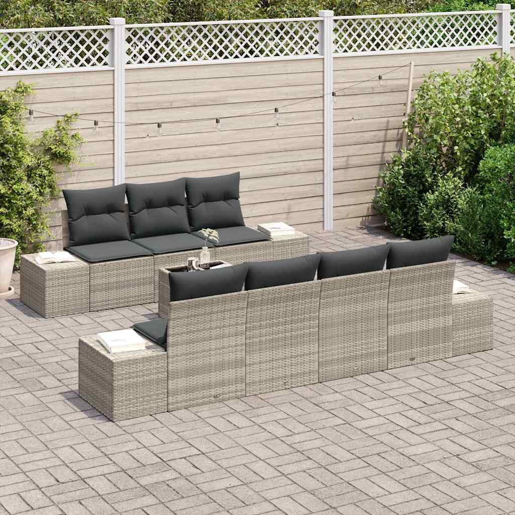 Tuin Sofa Set 8 pcs Licht Grijs en Donker Grijs poly rattan is nu te koop bij PeponiXL, paradijselijk wonen!