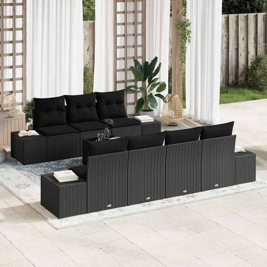 Tuin Sofa Set met kussen met opslag 8 pcs Zwart poly rattan is nu te koop bij PeponiXL, paradijselijk wonen!