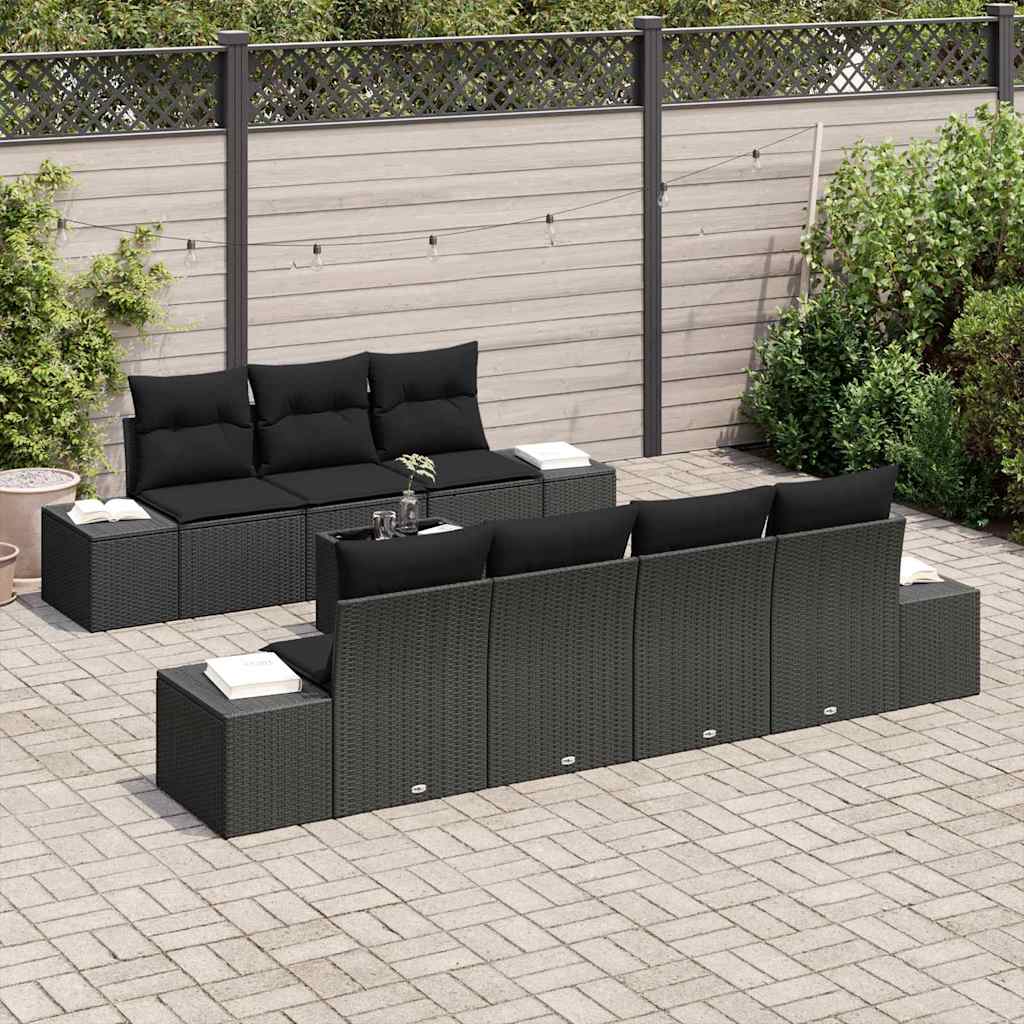 Tuin Sofa Set met kussen met opslag 8 pcs Zwart poly rattan is nu te koop bij PeponiXL, paradijselijk wonen!