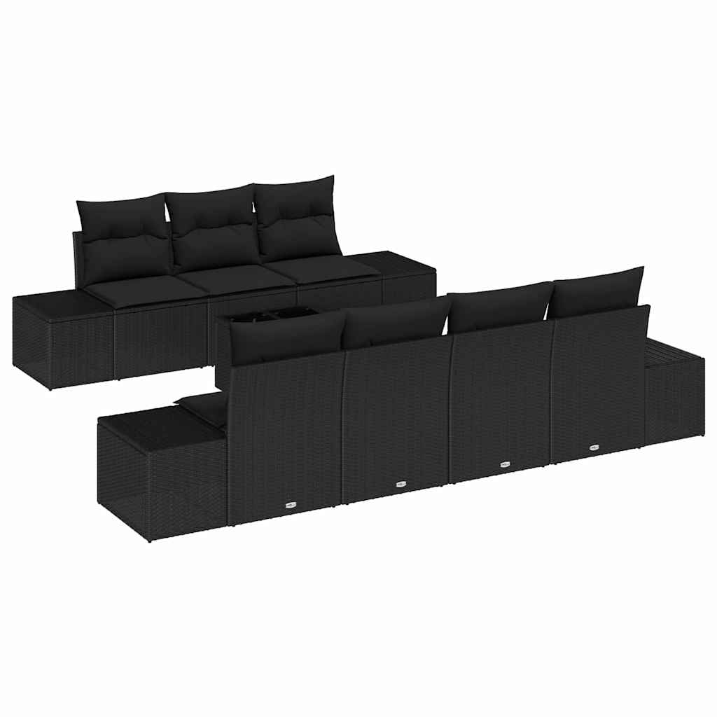 Tuin Sofa Set met kussen met opslag 8 pcs Zwart poly rattan is nu te koop bij PeponiXL, paradijselijk wonen!
