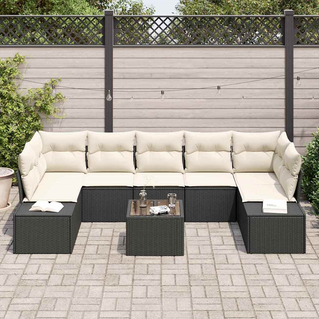 Tuin Sofa Set met kussen 8 pcs Zwart en Crème poly rattan is nu te koop bij PeponiXL, paradijselijk wonen!