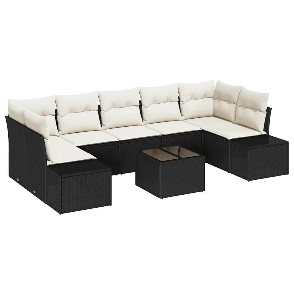 Tuin Sofa Set met kussen 8 pcs Zwart en Crème poly rattan is nu te koop bij PeponiXL, paradijselijk wonen!