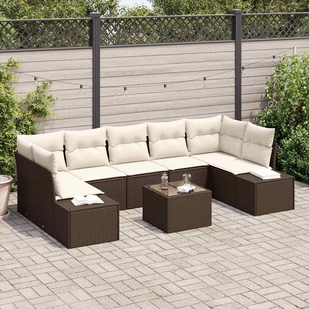 Tuin Sofa Set met kussen 8 pcs Bruin en Crème poly rattan is nu te koop bij PeponiXL, paradijselijk wonen!