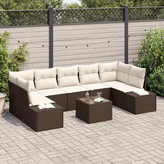 Tuin Sofa Set met kussen 8 pcs Bruin en Crème poly rattan is nu te koop bij PeponiXL, paradijselijk wonen!
