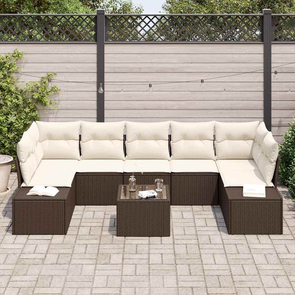 Tuin Sofa Set met kussen 8 pcs Bruin en Crème poly rattan is nu te koop bij PeponiXL, paradijselijk wonen!