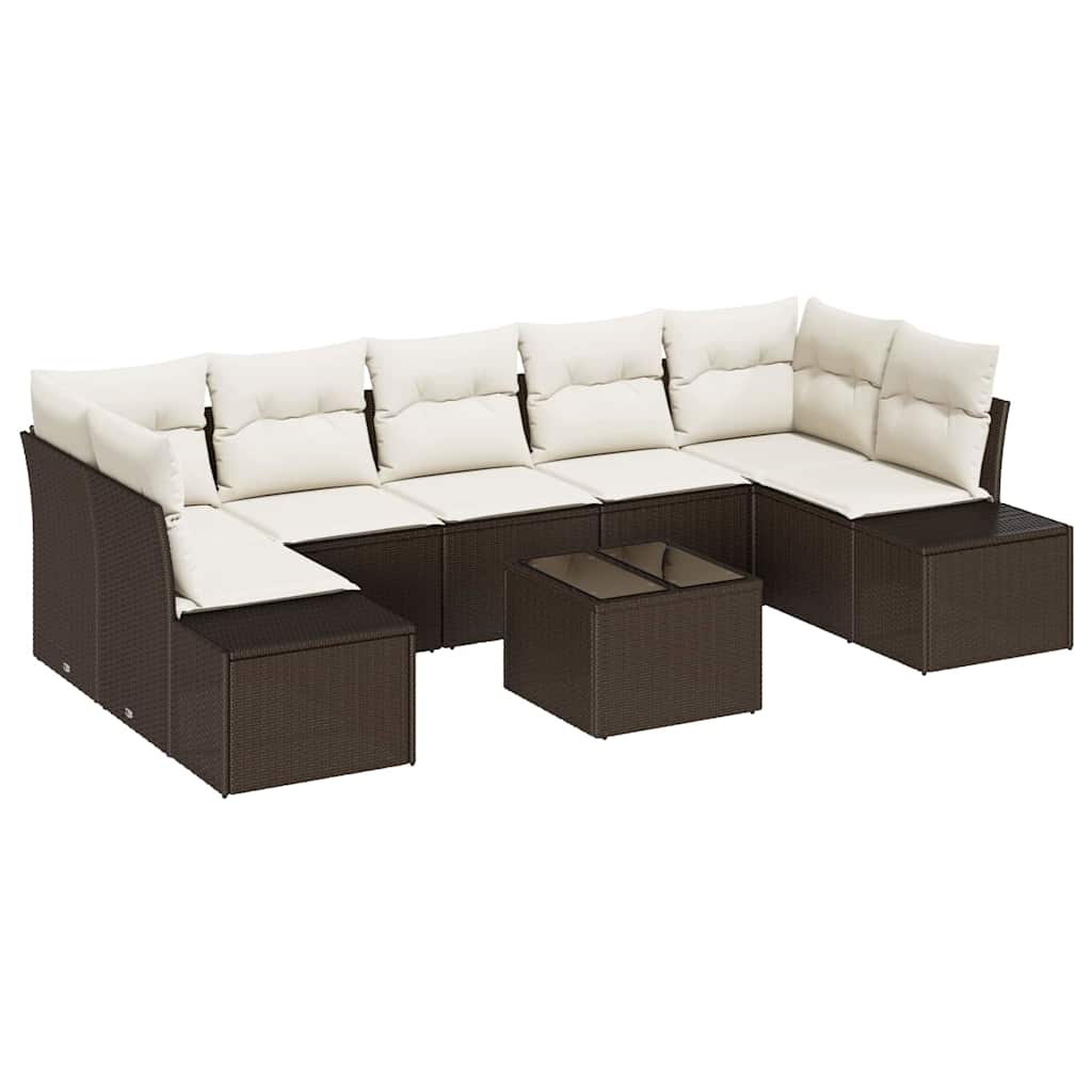 Tuin Sofa Set met kussen 8 pcs Bruin en Crème poly rattan is nu te koop bij PeponiXL, paradijselijk wonen!