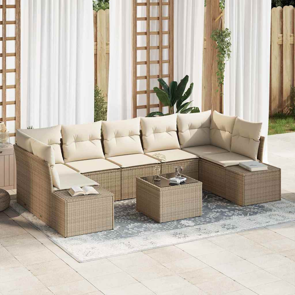 Tuin Sofa Set met kussen 8 pcs Beige en Crème poly rattan is nu te koop bij PeponiXL, paradijselijk wonen!