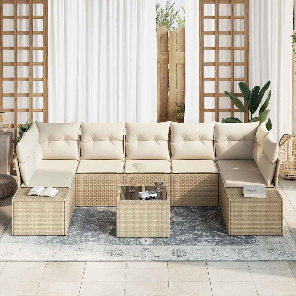 Tuin Sofa Set met kussen 8 pcs Beige en Crème poly rattan is nu te koop bij PeponiXL, paradijselijk wonen!