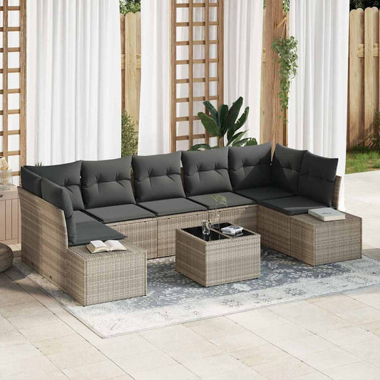 Tuin Sofa Set 8 pcs Licht Grijs en Donker Grijs poly rattan is nu te koop bij PeponiXL, paradijselijk wonen!