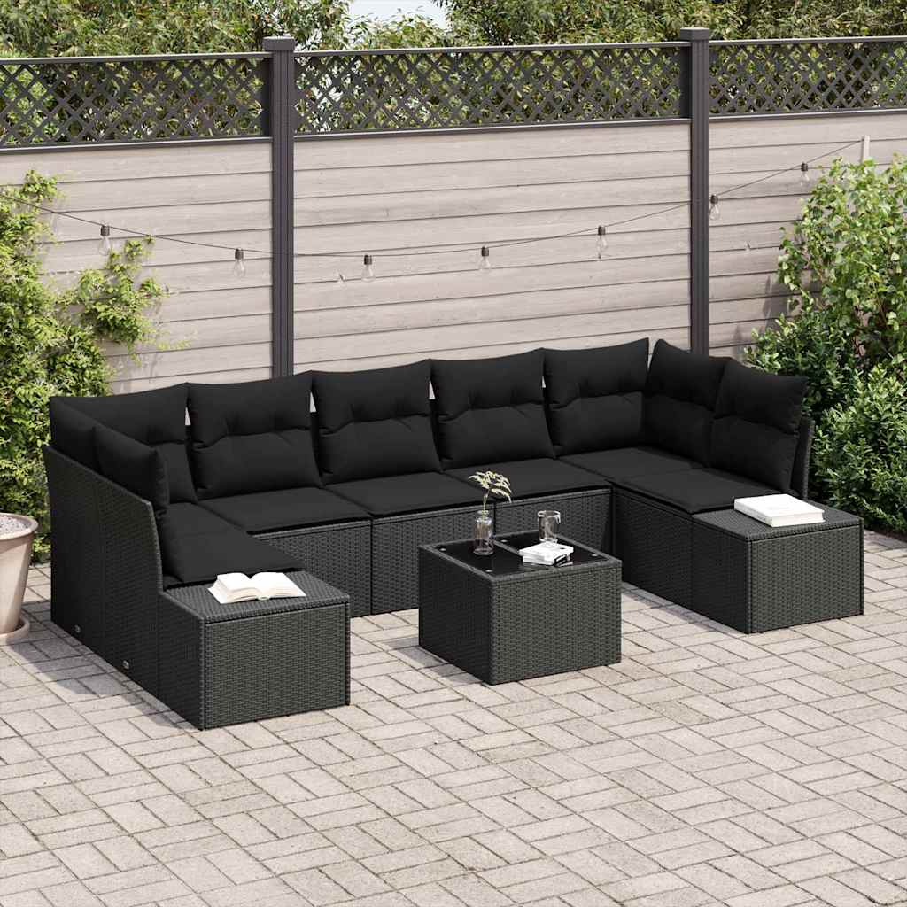 Tuin Sofa Set met kussen met opslag 8 pcs Zwart poly rattan is nu te koop bij PeponiXL, paradijselijk wonen!